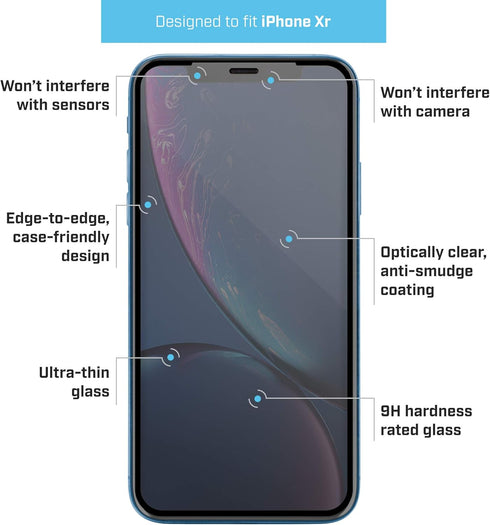 BodyGuardz - Pure 2 Edge Glass Screen Protector for Apple iPhone Xr, Ultra-Thin Edge-to-Edge Tempered Glass Screen Protection for Apple iPhone Xr ...