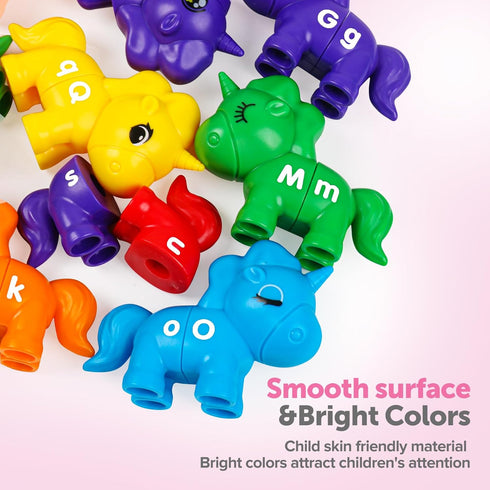 Matching Letters Fine Motor Toy Double-Sided ABC Unicorns Alphabet Match Game with Uppercase Lowercase Preschool Educational Montessori Learning T...