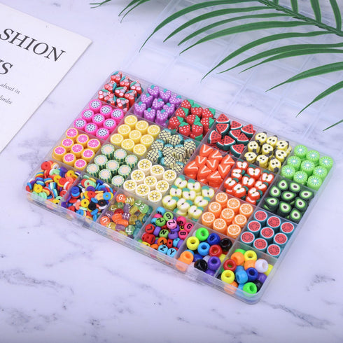 1000PCS Polymer Clay Beads Bracelet Making kit, 24 Style Cute Fun Beads Fruit Beads Charms for Jewelry Necklace Earring Making DIY Accessories for...