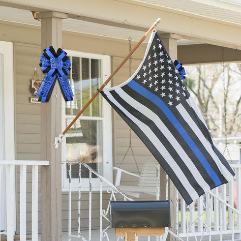 2 Rolls 20 Yards Police Support Wired Edge Ribbon, 2.5"Blue Black Stripe Police Badge Burlap Ribbon Memorial Day Patriotic Ribbons for Wreath Bow ...
