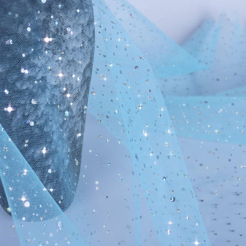54" by 10 Yards Glitter Tulle Fabric Rolls for Wedding Birthday Party Baby Shower Decoration Tutu Tulle Bolt Ribbons DIY Sewing Crafts - Light Blu...
