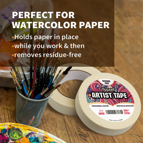 2 Pack White Artist Tape - Masking Artists Tape for Drafting Art Watercolor Painting Canvas Framing - Acid Free 1 Inch Wide 360FT Long Total...