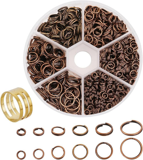 PH PandaHall 900 Pcs 6 Sizes 4/5/6/7/8/10mm Iron Split Rings Double Loop Jump Ring for DIY Jewelry Making Red Copper...