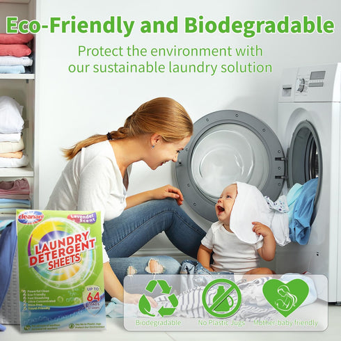 Eco Laundry Detergent Sheets, Hypoallergenic, Biodegradable Laundry Sheets, Plastic Free Packaging, Convenient and Efficient for Travel, Washer Sh...