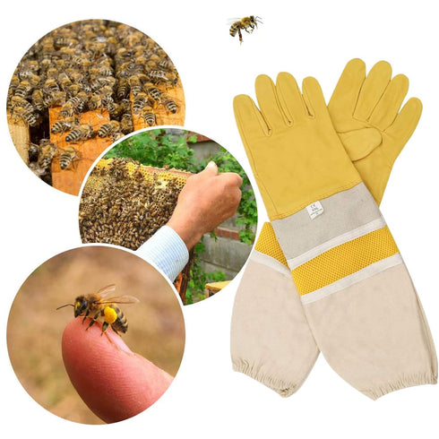 Professional Beekeeping Gloves Hornets Premium Goatskin Leather Beekeeing Supplies with Long Canvas.XL X-Large...