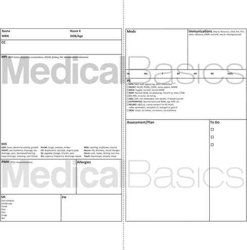 Pediatrics H&P Notebook Medical History and Physical notebook, 100 medical templates with perforations...