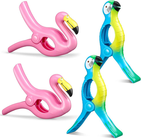4 Pieces Beach Towel Clip Jumbo Size Chair Clips Towel Holder Clothes Pegs Christmas Stocking Clamp for Cruise Patio Pool Holiday Vacations(Parrot...