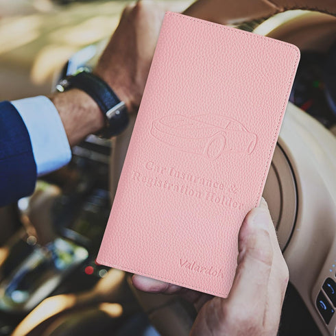 Premium Car Registration and Insurance Card Holder, Car Document Holder for Cards, Driver License & other Essential Documents (Pink)...