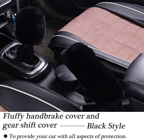 4PCS Set Fluffy Steering Wheel Covers with Handbrake Cover&Gear Shift Cover&Plush Keychain Furry Steering Wheel Cover for Women Girl Fashion Warm ...