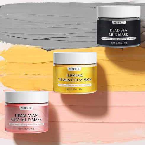 Turmeric Vitamin C Clay Mask, Dead Sea Mud Mask, and Himalayan Clay Mask, Facial Skin Care Set for Deep Pore Cleansing, Reduce Blackheads Acne, Da...
