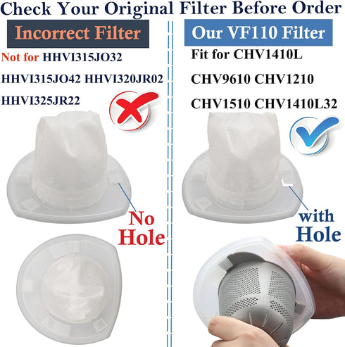 8 Pack Replacement Filter for Black & Decker Power Tools VF110 Vacuum CHV9610 CHV1210 CHV1510 CHV1410 CHV1410B BDH2000L, 90558113-01...