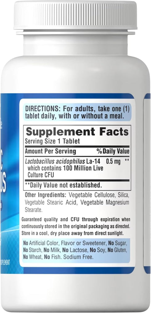 Puritans Pride Probiotic Acidophilus Tablets, White, 100 Count...