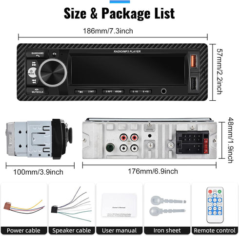 UNITOPSCI Single Din Bluetooth Multimedia Car Stereo Radio Bluetooth Hands-Free Calling Audio Receiver FM Radio Car MP3 Player AUX in/Dual USB Por...