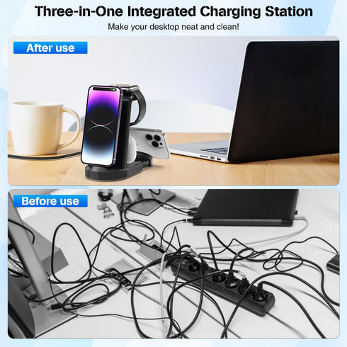 3 in 1 Charging Station, 25W Fast Charger Station Stand for iPhone 14/13/12/11/Pro/Max and Apple Watch,Charging Stand Dock for AirPods,Charger Mul...