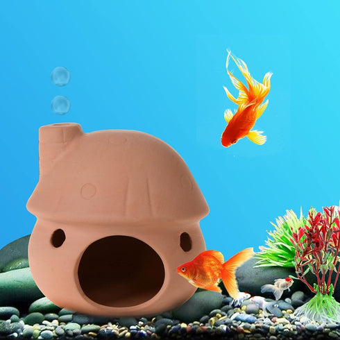 YXQ Aquarium Decorations Ceramic Mushroom House for Fish Tank Landscape to Small Shrimp/Goldfishes Hiding Rest and Breed (Natural)...
