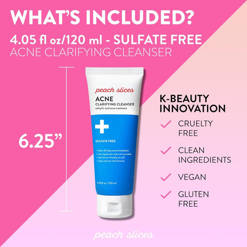 Peach Slices | Acne Clarifying Cleanser | Deep Cleans & Prevents Acne | 2% Salicylic Acid | Hyaluronic Acid | Sulfate-Free | Hydrates & Calms Skin...