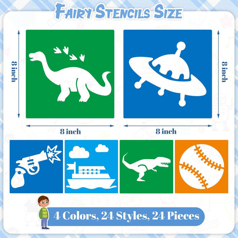 24 Pieces Stencils for Kids 8 Inches Drawing Stencils Chalk Stencils Large Washable Geometric and Garden Themed Primary Shape Template for Kids To...