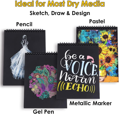 Dyvicl Black Paper Pad 5.5"x8.5" Sketch Book, 35 Sheets (90 lb/150gsm), Spiral Black Sketchbook Drawing Paper for Pencil, Pastel, White Ink Gel Pe...