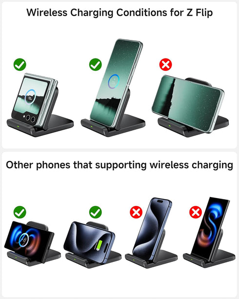 Wireless Charger for Samsung Z Flip 6, SwanScout 501S, Foldable Fast Wireless Charging Stand for Galaxy Z Flip 6/5/4/3, Charging Station for Samsu...
