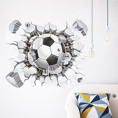 17"x16" 3D Soccer Football Cracked Wall Stickers Vinyl Decals Removable Decor for Living Room Kids Room Baby Nursery Boys Bedroom...