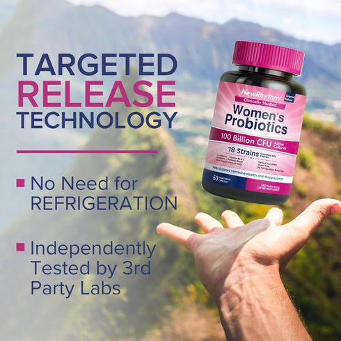 NewRhythm Probiotics for Women, P-5-P, Vitamin C & Organic Cranberry, 100 Billion CFU 18 Strains, Prebiotics & Probiotics, Vaginal Probiotics for ...