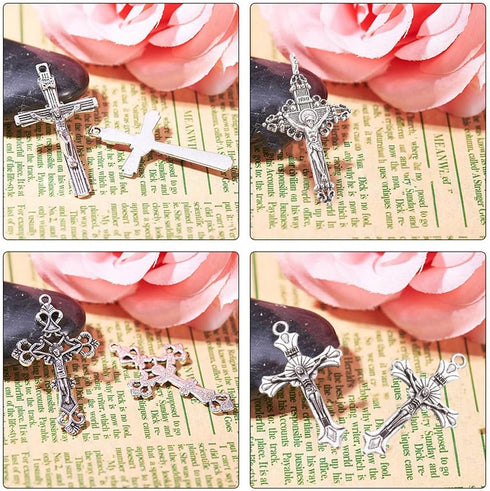 SUNNYCLUE Easter Holiday Tibetan Style Rosary Cross and Center Our Lady Miraculous Medal Enamel Cross Pendants Vintage Charm Oval Chandelier Links...