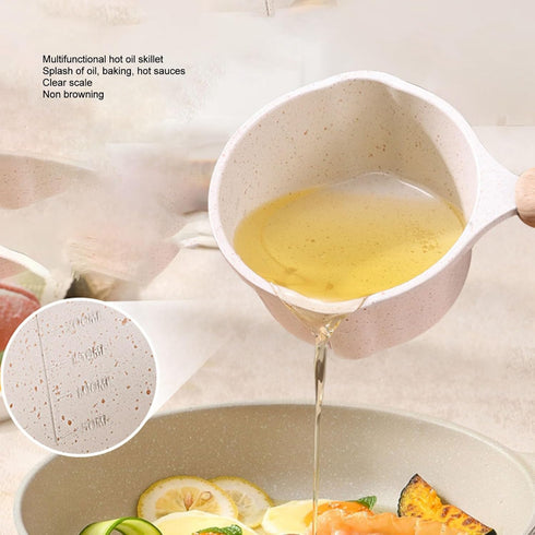 Kitchen Stovetop Sauce Frying Pan, Aluminum Nonstick Sauce Pot with Pour Spouts and Wooden Handle for Pouring Oil Heating Boiling Milk Frying Eggs...