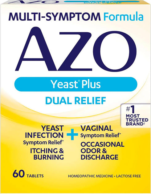 AZO Yeast Plus Dual Relief Tablets, , FSA/HSA Eligible, Yeast Infection and Vaginal Symptom Relief, Relieves Itching & Burning, 60 Count...