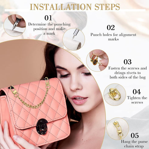 24 Pcs Purse Chain Strap D Ring Rivets Set Flat Purse Strap Extender Replacement Crossbody Chain Metal D Ring Stud Screw Post Head Buttons Handbag...