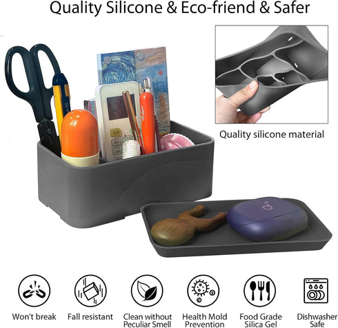 Toothbrush and Toothpaste Holder for Bathroom Countertop, 6 Compartment Silicone Cosmetics Storage Organizer, Makeup Bin, Vanity Caddy, Vanitry Tr...