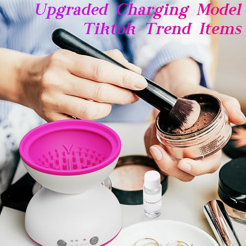 Makeup Brush Cleaner Machine-Rechargeable 1200mHA, Portable Electric Makeup Brush Cleaner Machine, 2 Gears Speed and Dehydration Function, with Cl...