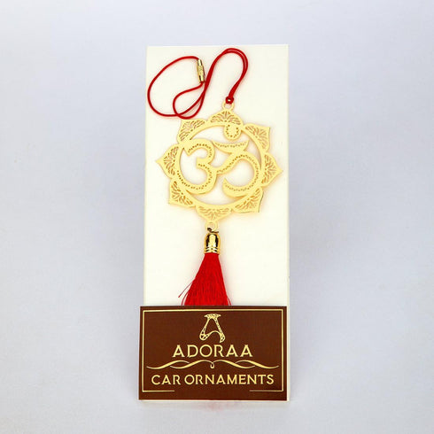 ADORAA's Hindu OM/AUM Symbol - Rear View Mirror Hanging Ornament/Pendant/Amulet - Brass Car Accessory for Divine Blessings & Safety/Protection...