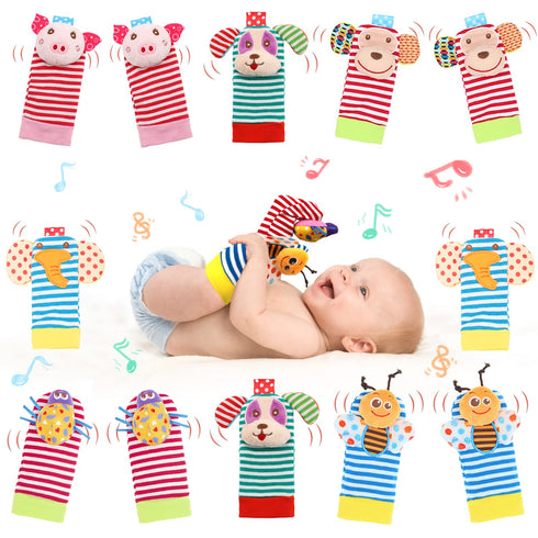 BLOOBLOOMAX Baby Infant Rattle Socks Toys, Sock rattles for Babies 0-24 Months Baby Animal Foot Finder Learning Toy (Cotton D)...