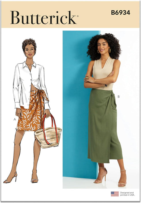 Butterick B6934A Misses' Wrap Skirt Sewing Pattern Kit in Two Lengths, Design Code B6934, Sizes XS-S-M-L-XL-XXL...