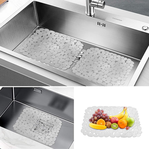 Sink Mat, 2Pcs Adjustable PVC Clear Pebble Sink Protector for Stainless Steel or Porcelain Sink, Dish Drying Mat for Bathroom Kitchen Sink Counter...