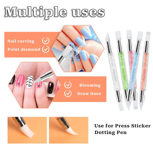 5 Pcs Nail Art Sculpture Pen Dual Tipped Silicone Nail Tools Nail Art Acrylic Pen Silicone Brushes for Resin Nail Art Tools for Design Nail Foil C...