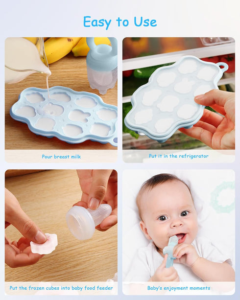 Silicone Baby Fruit Feeder with Freezer Tray (2 Pack),Baby Teethers,Baby Teething Toy,Breastmilk Popsicle Molds for Baby Teething Relief,Fresh Foo...