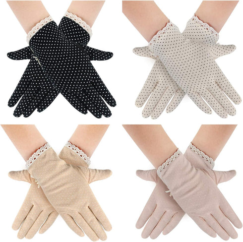 4 Pairs Summer Women Dots Sun Uv Protection Gloves Cotton Lace Anti-skid Driving Gloves...