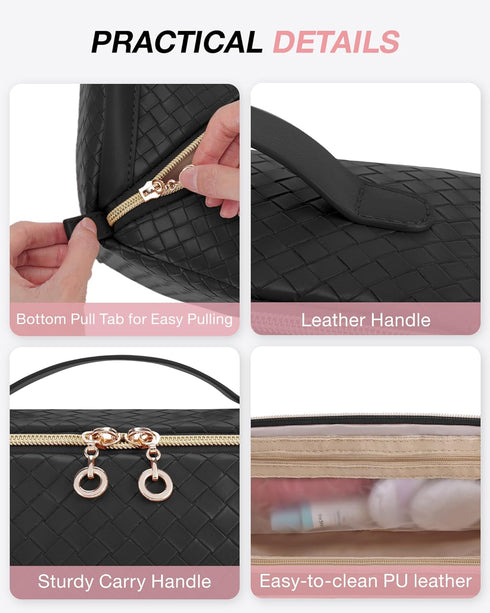 BAGSMART Makeup Bag Cosmetic Bag, Travel Makeup Bag, PU leather Makeup Bags for Women Portable Water-resistent Pouch Open Flat Make Up Organizer B...