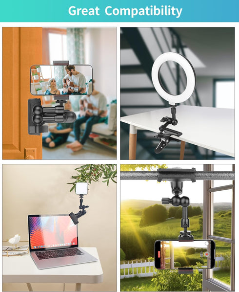 Super Clamp Camera Clamp Mount 5.5 Inches Magic Arm with 1/4" Thread, Articulating Arm with Clamp,Tripod Camera Mount Clip Clamp with Adjustable f...