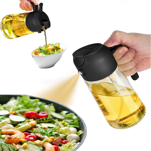 Oil Sprayer for Cooking,2 in 1 Olive Oil Dispenser and Oil Sprayer 470ml Olive Oil Spritzer,Oil Sprayer for Air Fryer, Salad,BBQ,Roasting-Black...