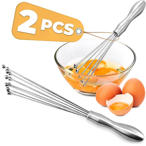 2 Pcs Ball Whisk Set — Stainless Steel Whisk Set with Comfortable Ergonomic Handle | Excellent for Eggs, 10 Ball Head, Easy to Clean — Compact 12”...