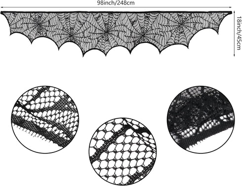 Hooqict Halloween Decoration Halloween Black Lace Spiderweb Fireplace Mantle Scarf Cover for Halloween Party Supplies 18 x 96 Inch...