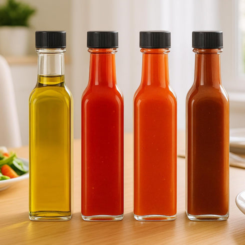 WERTIOO Hot Sauce Bottles 18-Pack 8.5oz Glass Bottles with Caps - Square Hot Sauce Containers for Homemade Chili Oil, Vinegar, BBQ - Empty for Liq...