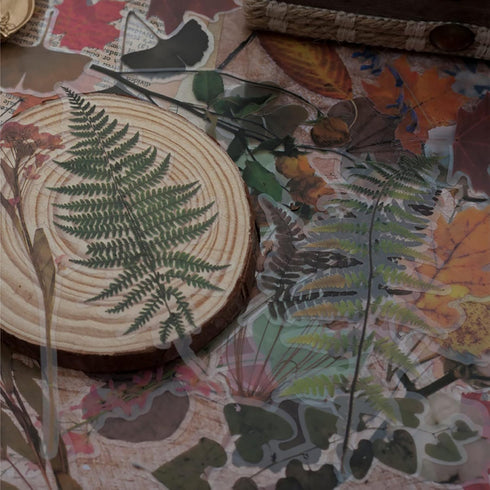 160PCS Vintage Plants Stickers Scrapbook Supplies, Maxleaf 8 Packs Large Clear Waterproof Fern Maple Leaves Fruits Cotton Forest Collections Stick...