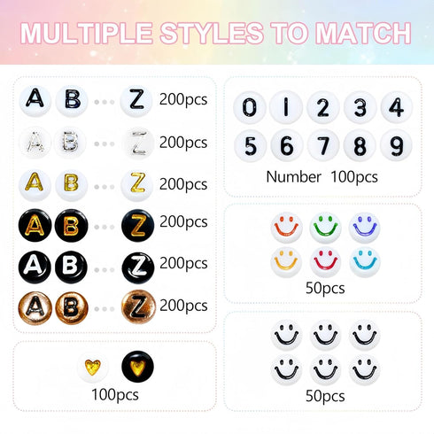 Amaney 1500 Pieces 6 Colors 4x7mm Round Acrylic Alphabet Letter Beads A-Z Mixed and Crystal Line for Jewelry Making...