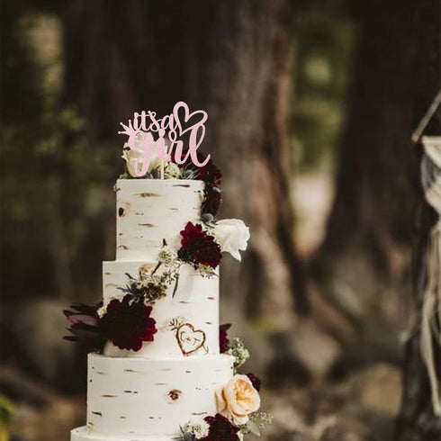 1 PCS It's a Girl Cake Topper Pink Glitter Sweet Baby Girl Cake Picks Baby Shower Cake Decorations for Gender Reveal Girls 1st Birthday Party Supp...