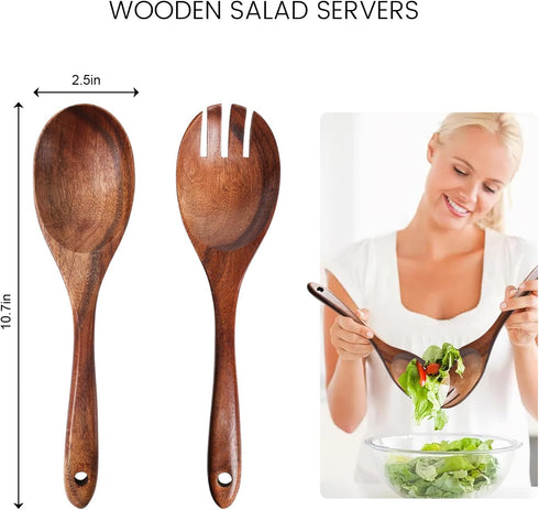 LOVEINUSA Salad Servers, 10.7in Wood Salad Tongs Salad Serving Set Salad Serving Tossing Utensils for Mixing, Tossing and Cooking...