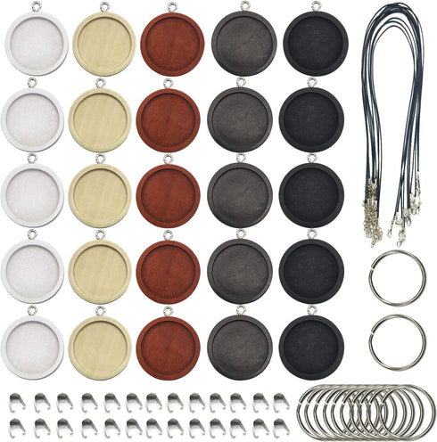 Allazone 45 PCS Wooden Pendant Trays 25 MM 5 Colors Round Pendant Cabochon Craft Bases for DIY Jewelry Gift Making...