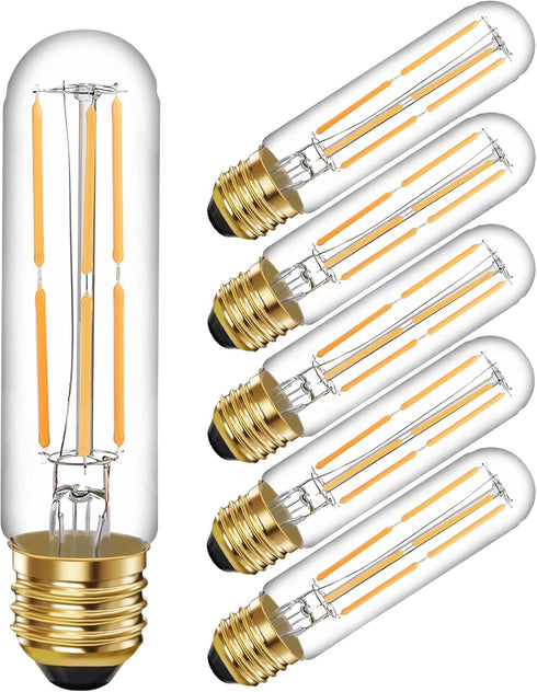 6 Pcs E26 T10 LED Tubular Light Bulbs, Daylight White Edison Bulb 4000K 6W Dimmable T10 Led Bulb for Pendant Lights, Lamps, Outdoor Long Light Bul...
